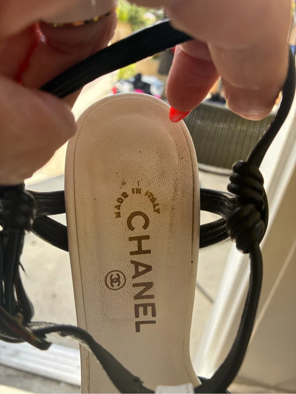CHANEL Black and White Knotted Strap Sandals / 40